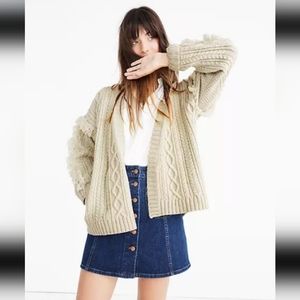 Madewell Cream Cable Knit Fringe Cardigan